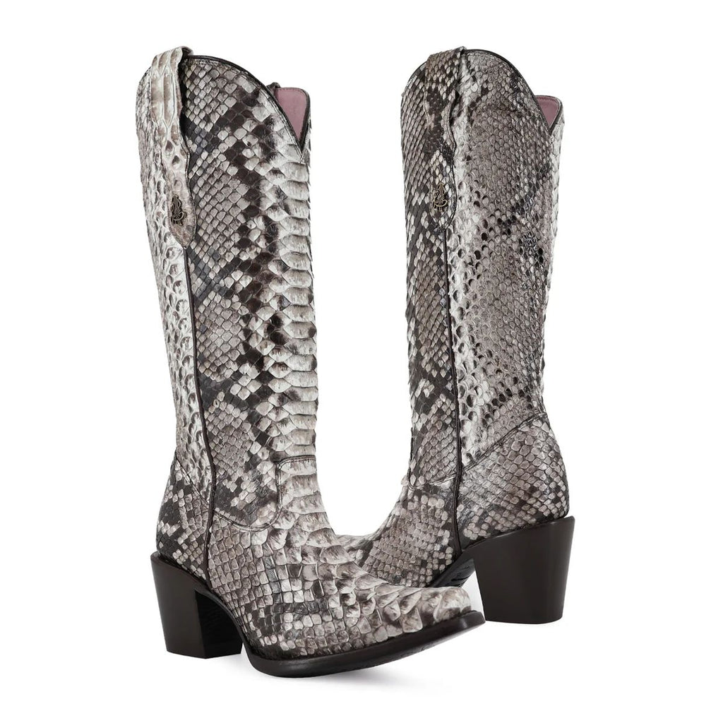 BOTA VAQUERA PARA DAMA DE PIEL PITON NATURAL MODELO BANDIDA