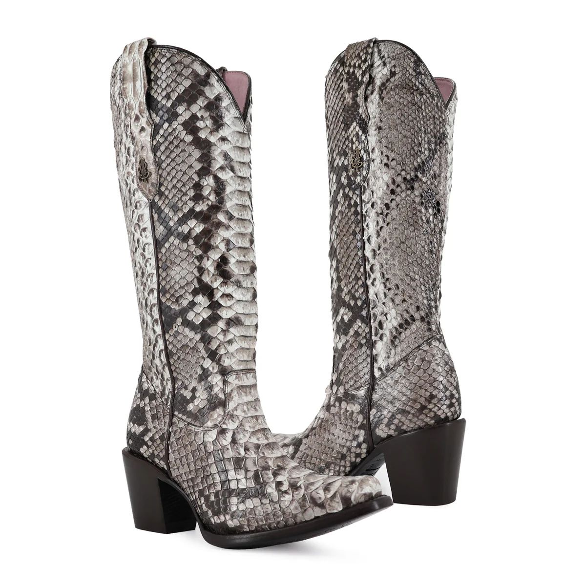 BOTA VAQUERA PARA DAMA DE PIEL PITON NATURAL MODELO BANDIDA