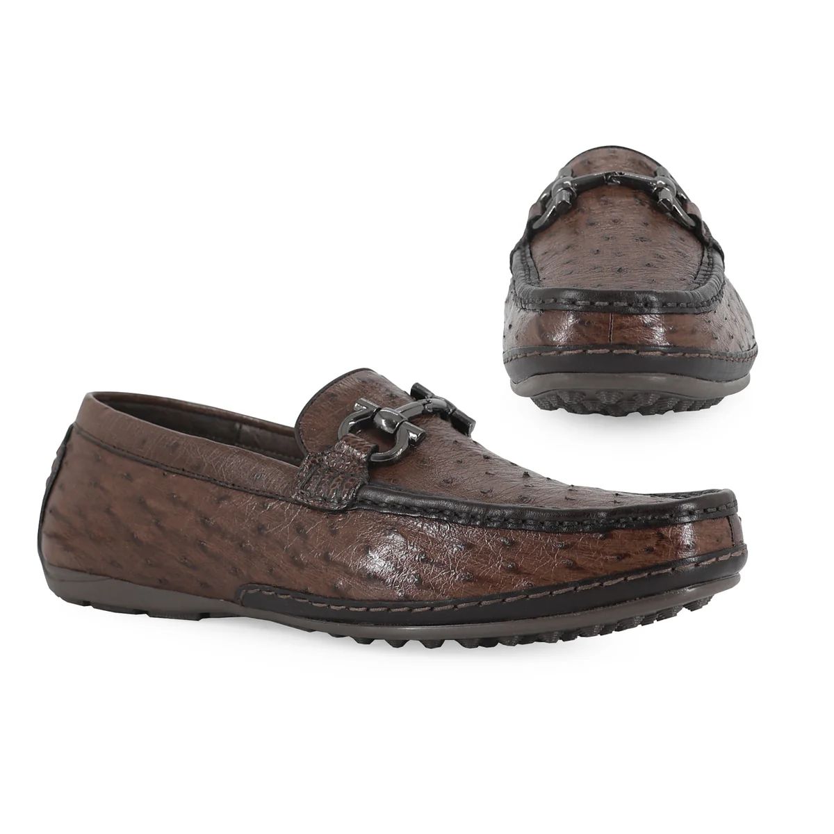 ZAPATO MOCASÍN PARA CABALLERO EN PIEL AVESTRUZ CAFE