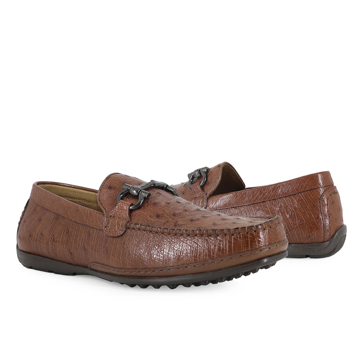 ZAPATO MOCASÍN PARA CABALLERO EN PIEL AVESTRUZ Coñac