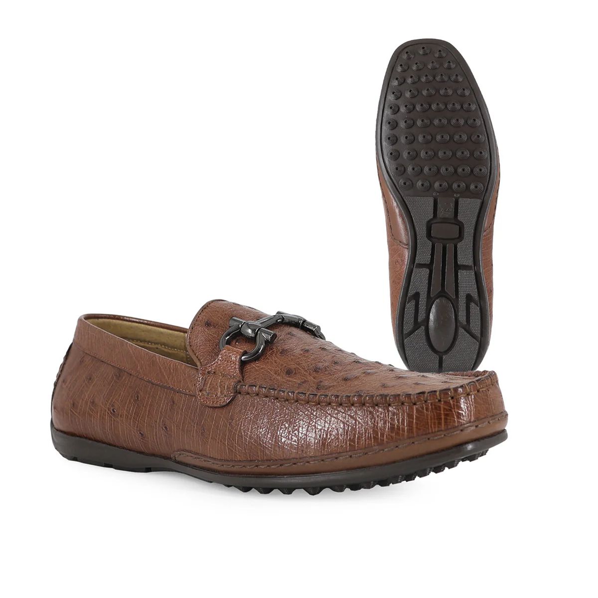 ZAPATO MOCASÍN PARA CABALLERO EN PIEL AVESTRUZ Coñac