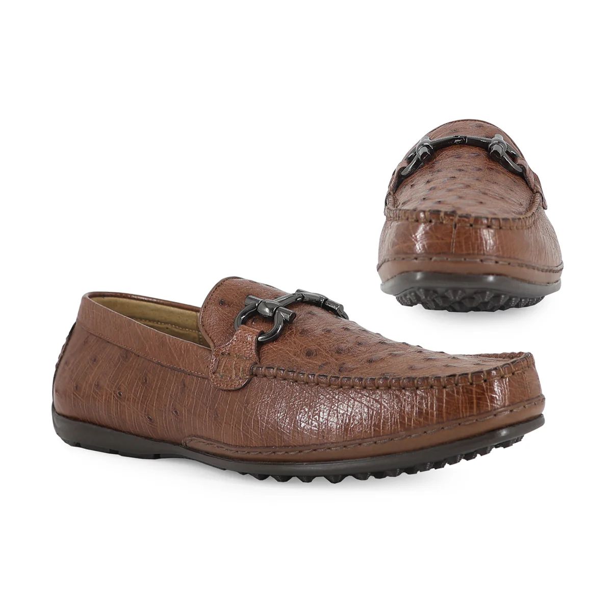 ZAPATO MOCASÍN PARA CABALLERO EN PIEL AVESTRUZ Coñac