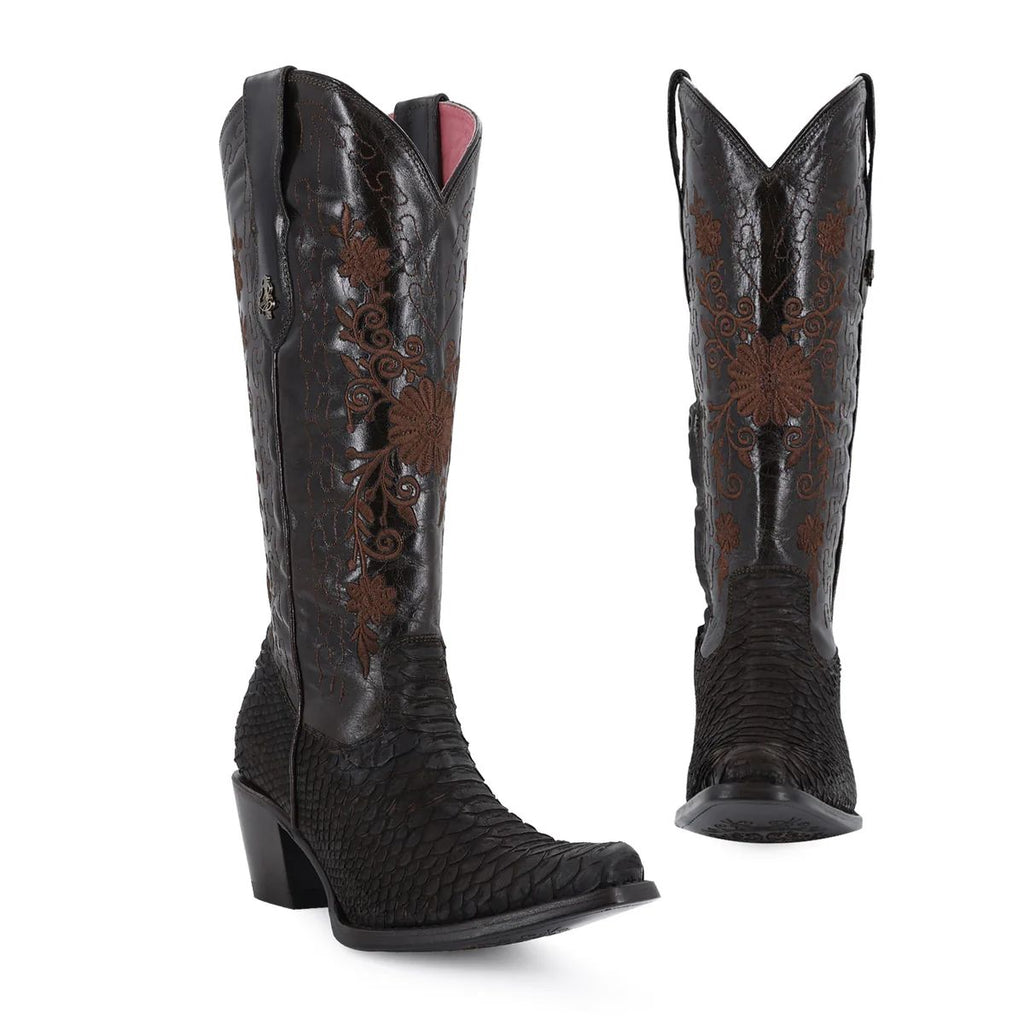 BOTA VAQUERA PARA DAMA DE PIEL PITON NOBUCK MODELO GERBERA