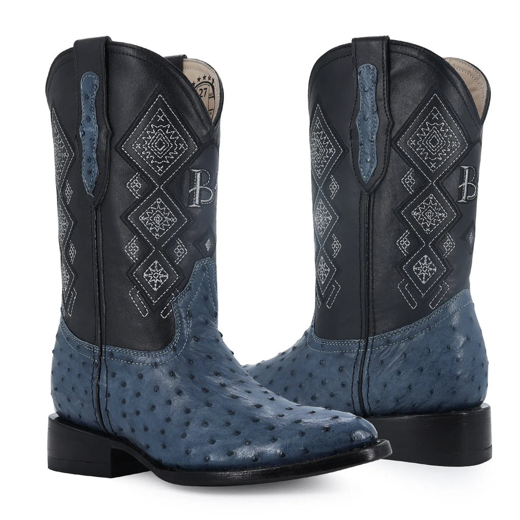 BOTA VAQUERA OVAL AVESTRUZ AZUL MEZCLILLA